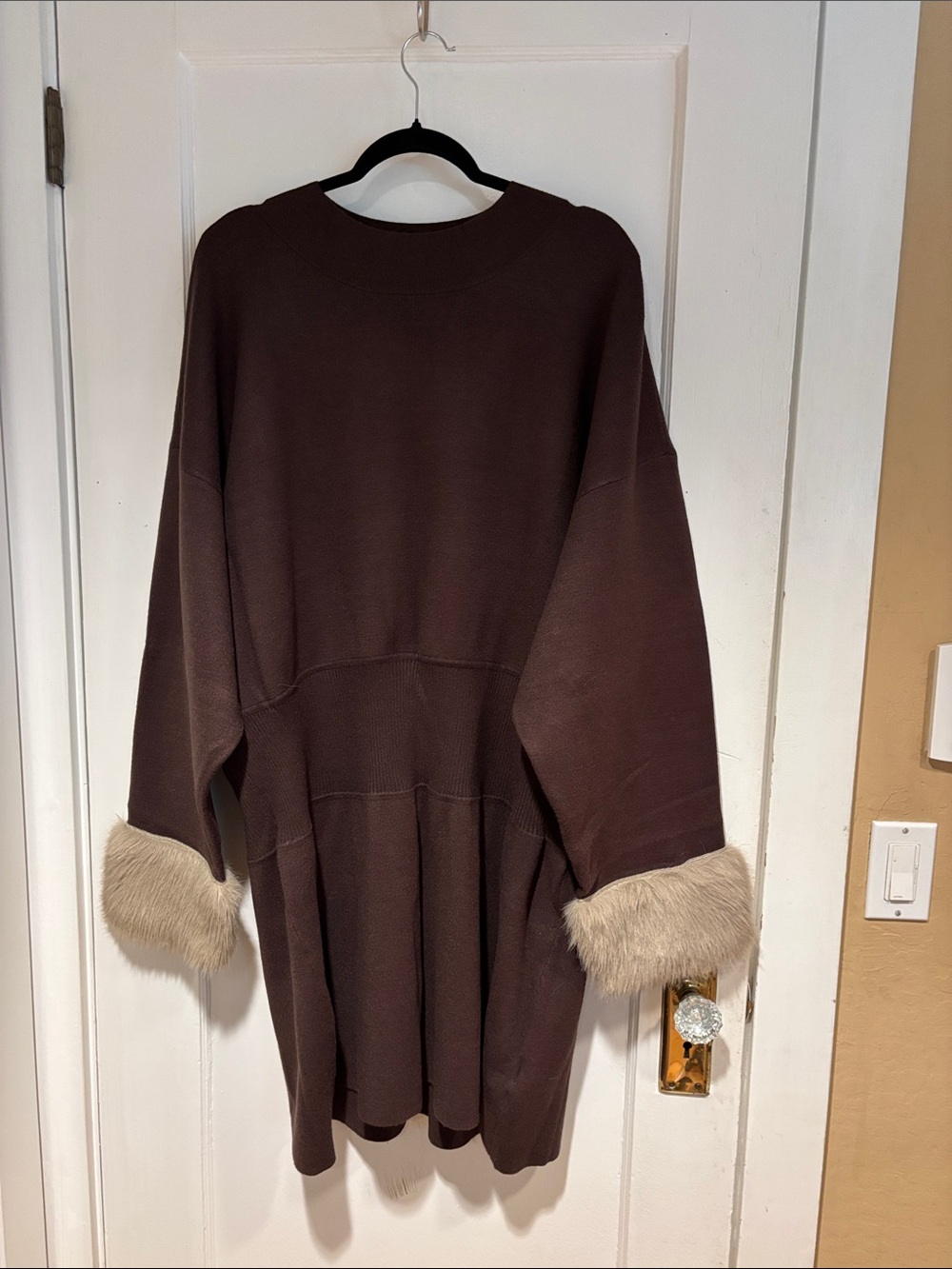 Anthropologie Brown Long Sleeve Dress w/Fur Cuff Detail size3x Viscose/polyblend